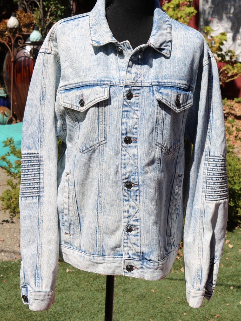 Forever 21 Men's Acid Wash Denim Moto Jacket